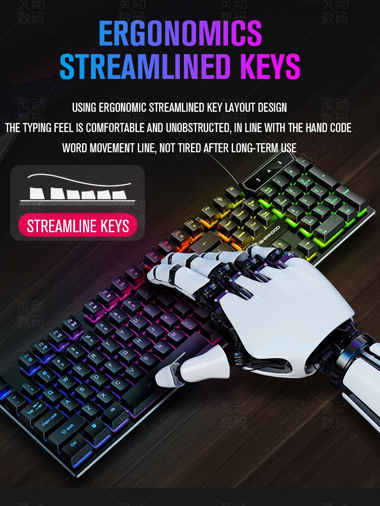 Gaming Keyboard Mouse LED Breathing Backlight Ergonomics USB Wired Full Key Mouse Pad Keyboard 4 In1 for PC Loptop