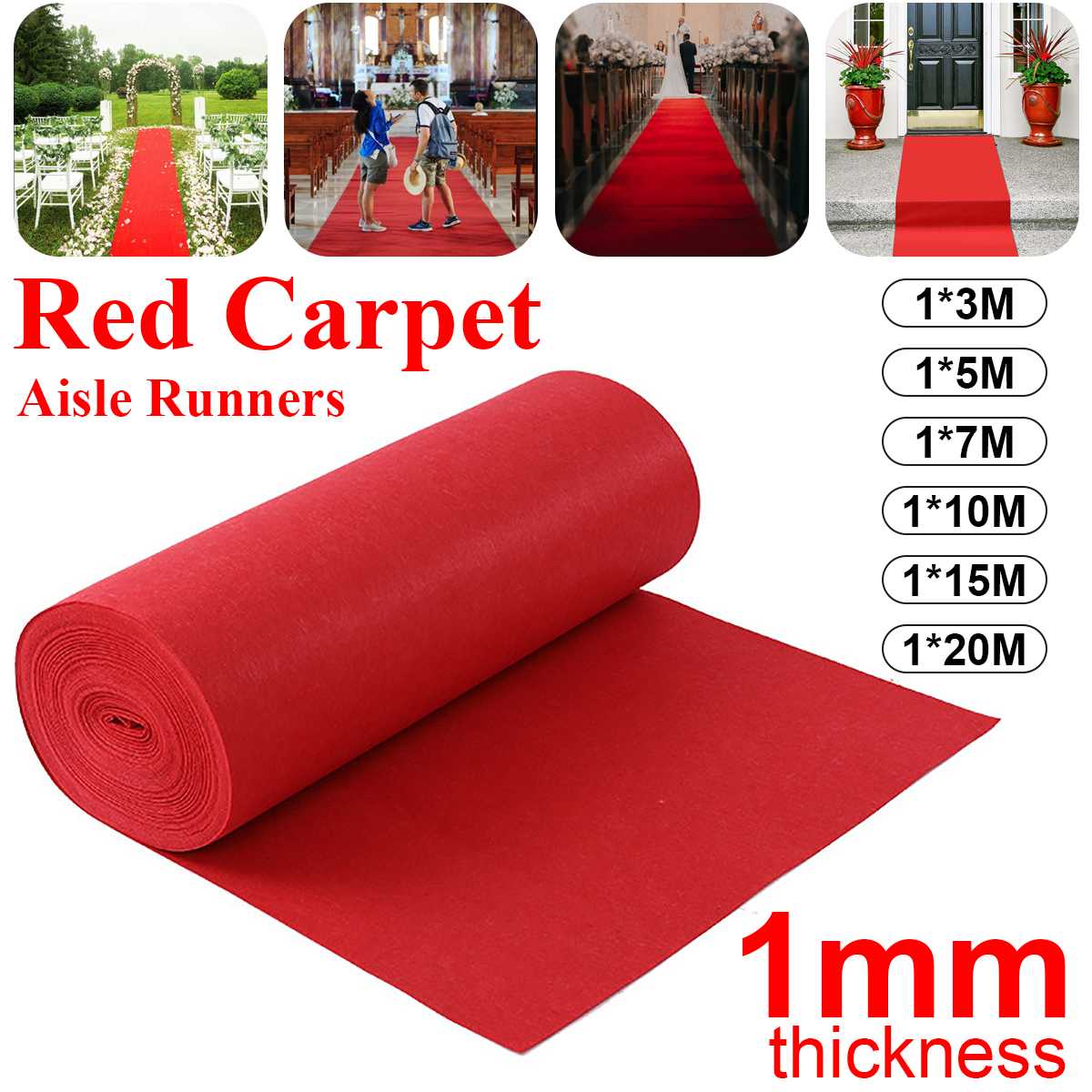 1M-20M Red Carpet Wedding Party Carpet Rug Aisle Carpet Red Decoration non-woven fabric for Outdoor Weddings: 5M