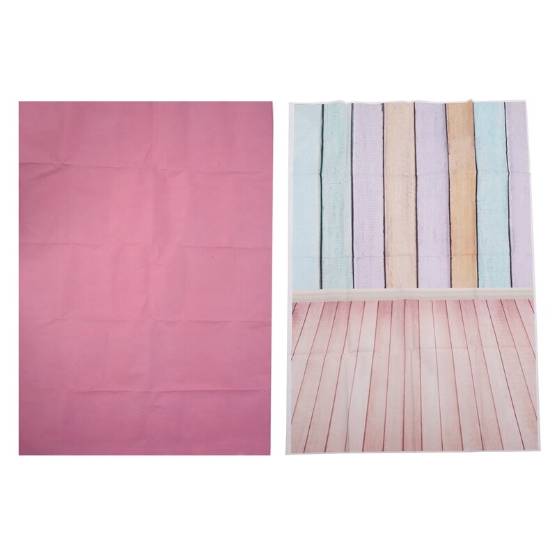 3X5FT Photography Background Cloth Backdrop Photo Pink & 3X5Ft Colorful Wooden Wall Floor Photography Background: Default Title