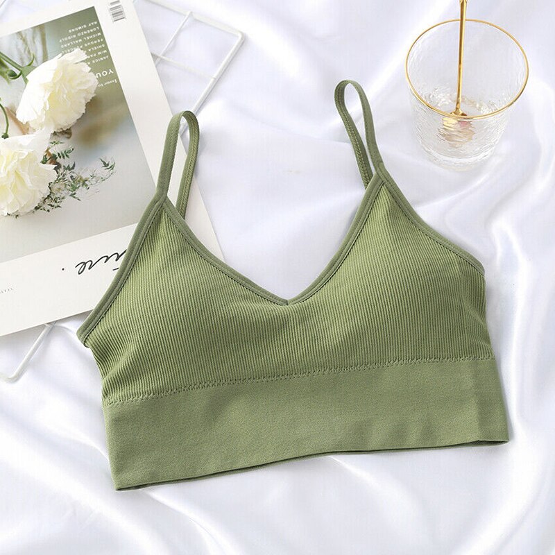 Nyeste kvinder sømløs gym yoga sports bh crop top vest komfort stretch bralette undertøj: Grøn