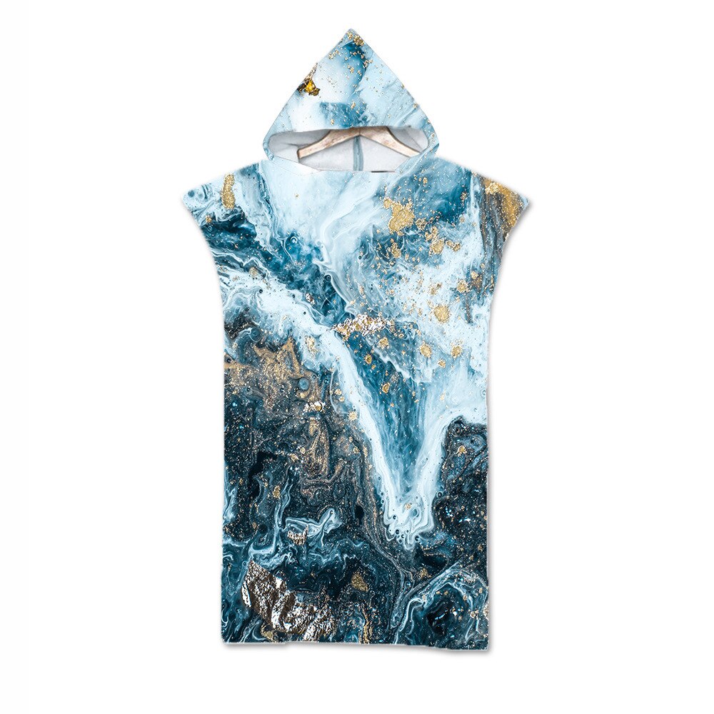 Fluss Gold aufbringen Mikrofaser Gedruckt Mit Kapuze Strand Schlecht Handtuch Für Erwachsene freundlicher Schnell Trocken Schwimmen Schwimmbad Poncho Mantel Bademantel: S / Weiß