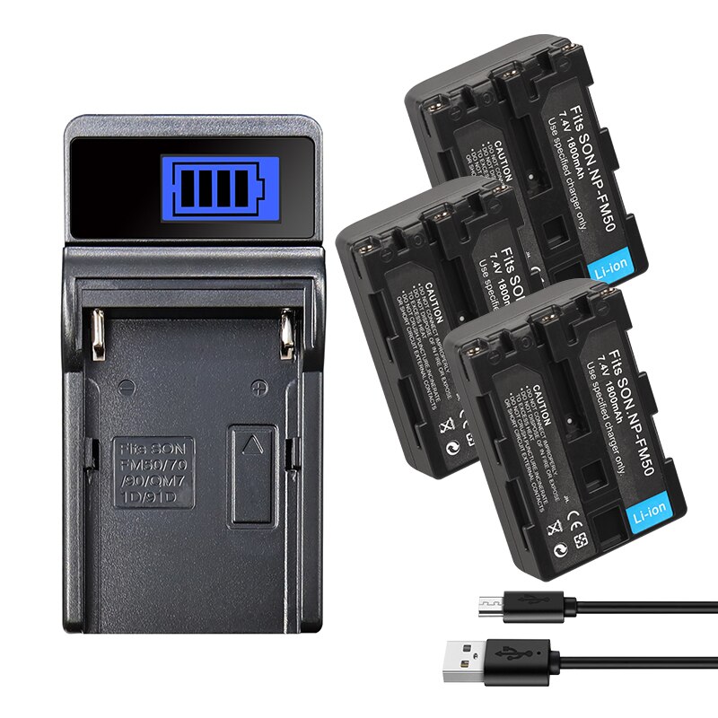NP FM50 FM55H 1800mAh Batteries for Sony NP-FM50 NP-FM51 NP-FM30 NP-FM55H DCR-PC101 A100 Series DSLR-A100 Camera Battery: 1Charger 3Battery