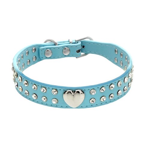 Zachte Steentjes Halsband PU Leer Gevoerde Kristal Metalen Hart Hond Pet Halsbanden voor Kleine Medium Hond Pet Chihuahua: Blauw / XXS