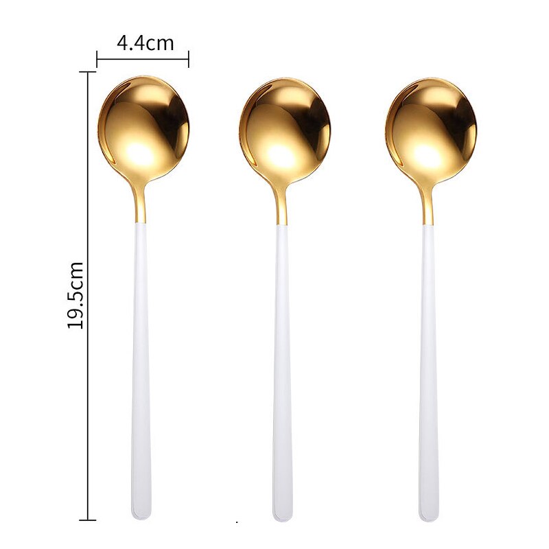 Ensemble de cuillères à thé à Long manche en or, 3 pièces, cuillères à thé en acier inoxydable de alimentaire, pour Dessert, café et crème glacée, accessoires de cuisine: 3pcs white gold