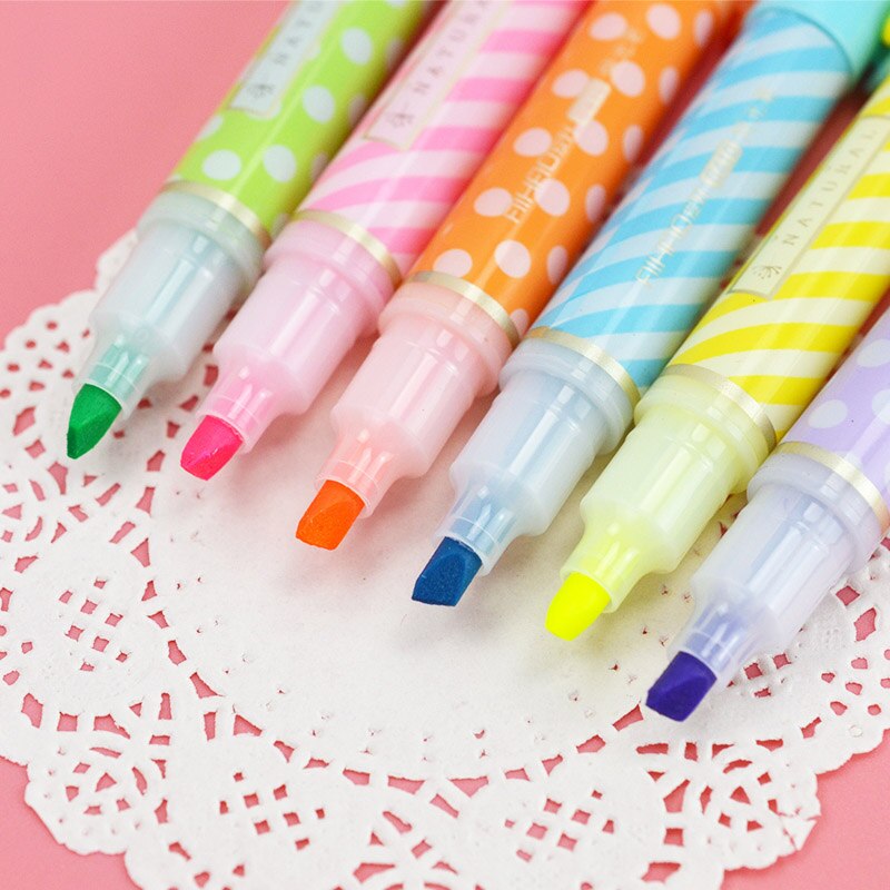 6 unids/lote lindo Punto de marcadores Kawaii 6 colores dibujo marcadores para el de los niños de la escuela