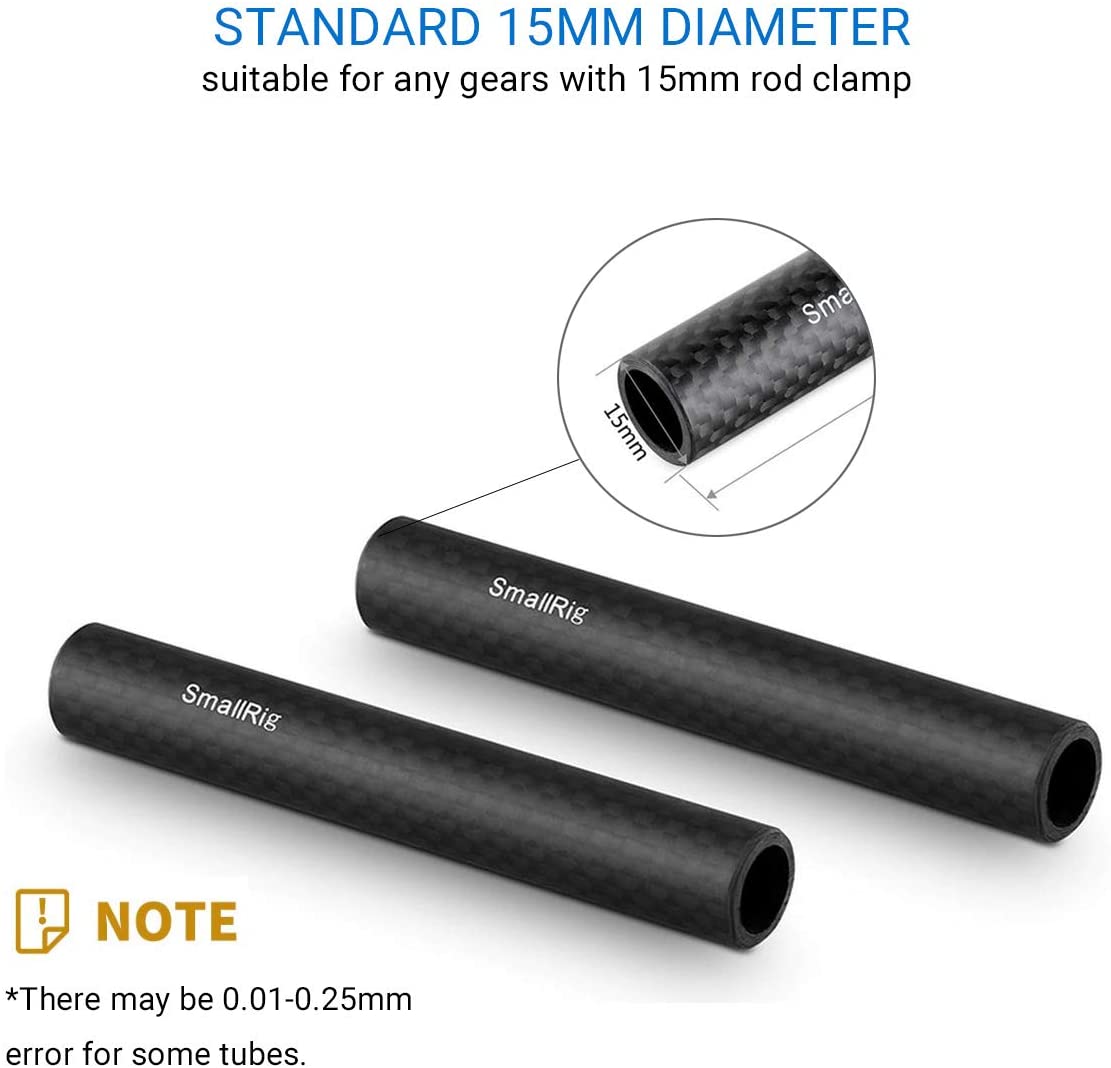 SmallRig 15mm Carbon Fiber Rod 4 zoll Lange für 15mm Stange Licht Gewicht Unterstützung System DSLR Kamera Rig -1871 (Pack von 2)