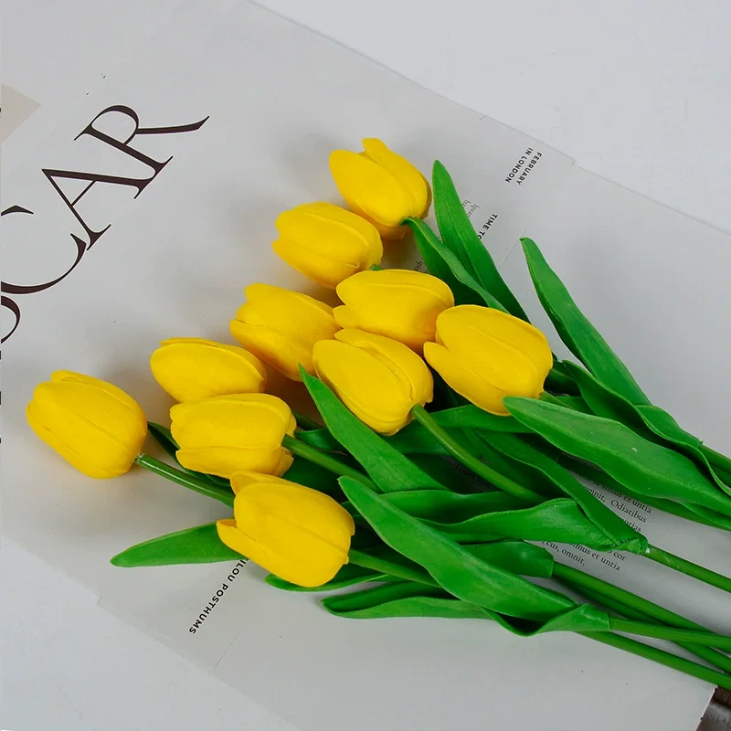 10pc Tulpe Hochzeit Künstliche Blumenstrauß Künstliche Blume Brautstrauß draussen Hausgarten Blumenstrauß Party Vase Dekorative Pflanze: Schwarz