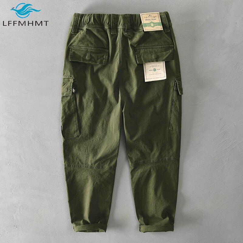 Monos de Color caqui para hombre, pantalones Verdes del Ejército, cinturón elástico de bolsillo múltiple, pantalón de carga informal de