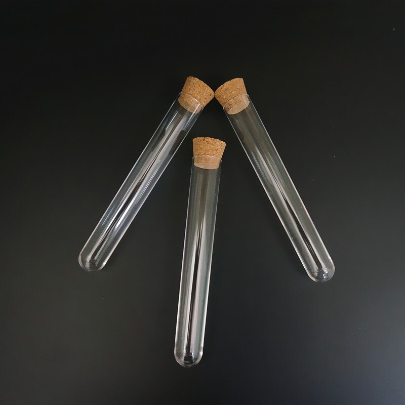 Tube à essai en plastique de laboratoire 15x100mm, avec bouchon en bois de liège, bouteille rechargeable, d'expérimentation, 30 pièces/paquet