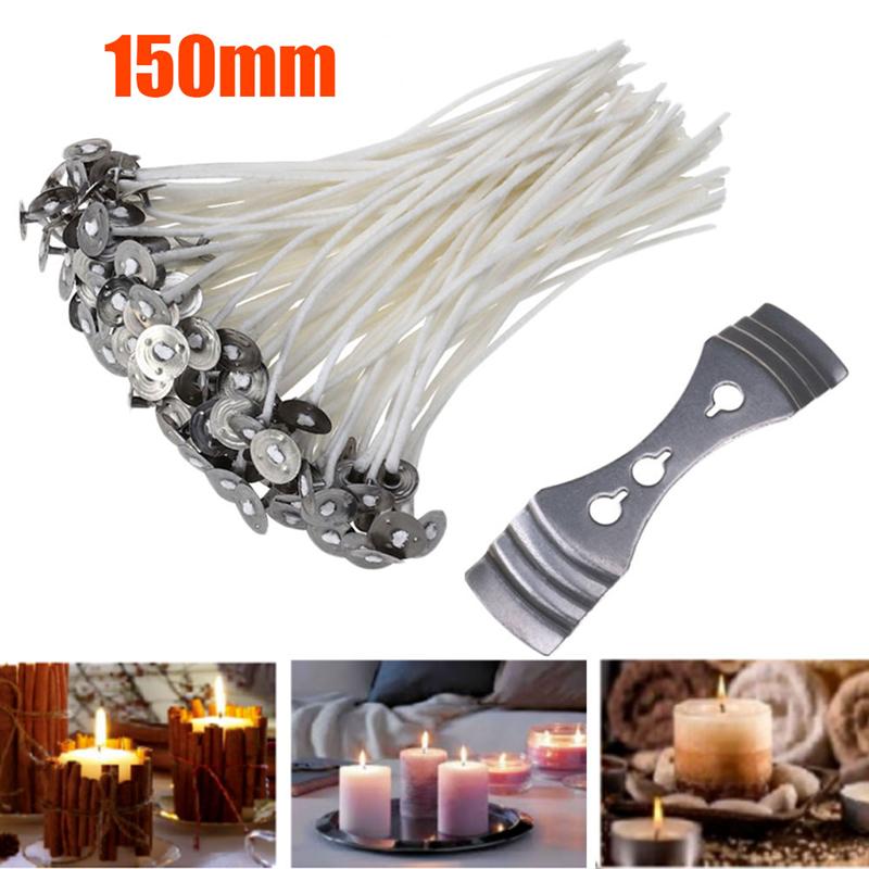 100pcs Natuurlijke Katoen Kern Kaars Lont 15cm Lage Rook Pre-Waxed Kaars Wieken 21 garen 40- dikke Lont Houder Voor DIY Kaars Maken