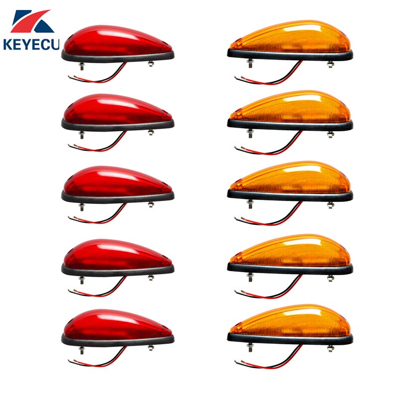 KEYECU 5Amber + 5Red Tear 3LED Side Marker Light for Trailer Trucks RV Car Bus Van Caravan Boat Campers Cab Marker 24V