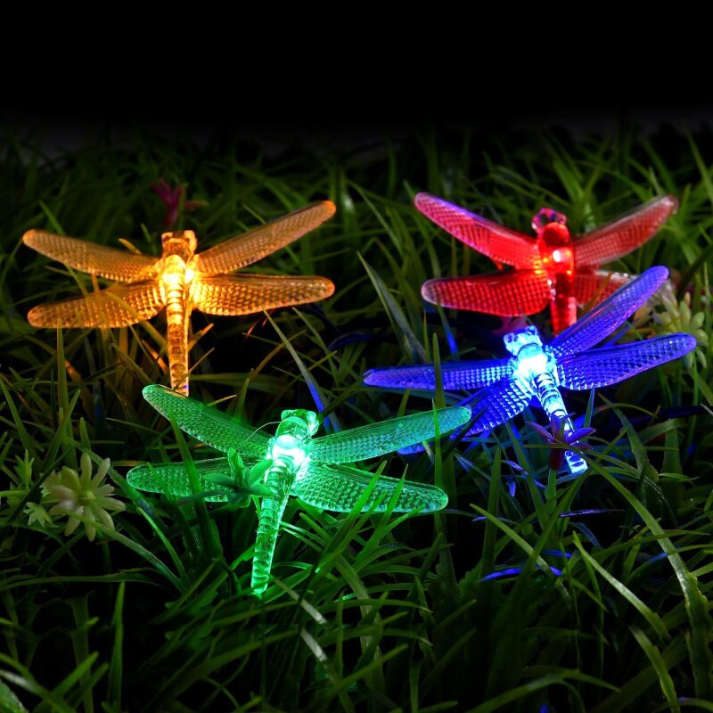 Solar Power LED Dragonfly Lights String Twinkle Outdoor Waterproof Garden Villa Tree Fairy Garland Wedding Party Xmas Decoration