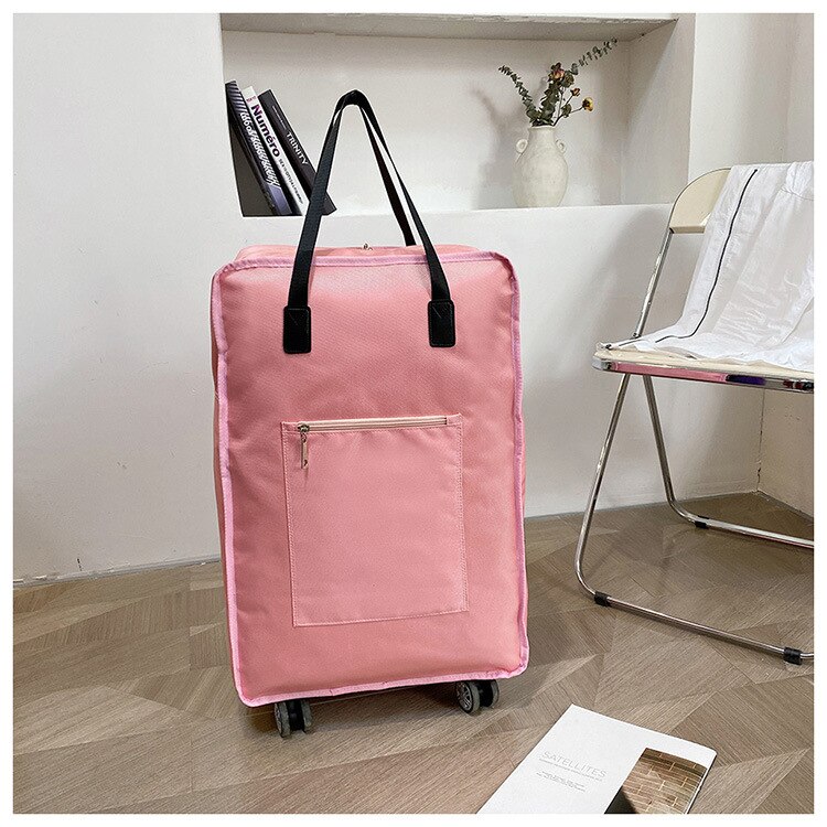 Große Kapazität Universal- Rad Reisetasche Ich bin Ausland Studie Oxford Tuch Klapp Rucksack Flugzeug Gepäck Lagerung Koffer Neue: Rosa / L