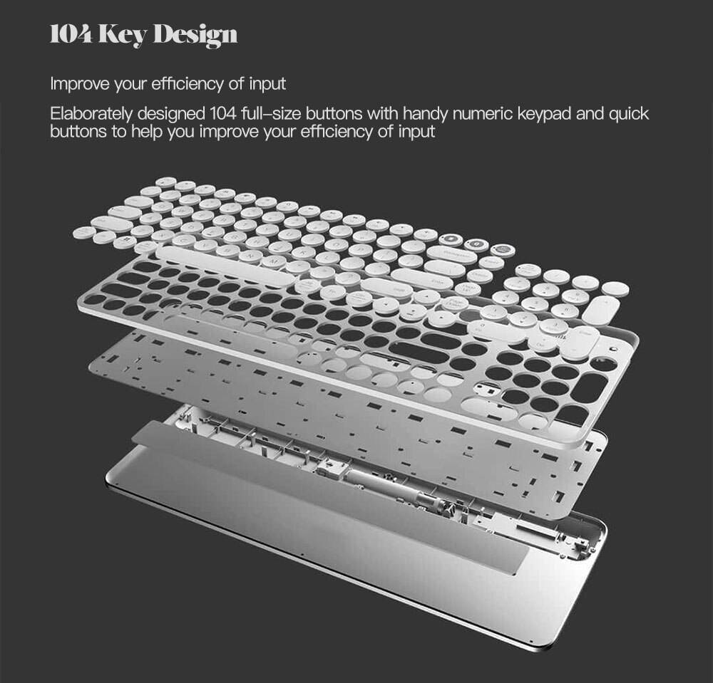 Miiw teclado sem fio para xiaomi, teclado dual mode de 104 ghz com bluetooth, multisistema compatível com xiaomi, para jogos e escritório, teclado + rus pasta em pasta
