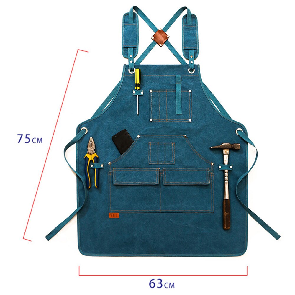 Woodworking Aprons Heavy Duty Waxed Canvas Work Apron with Pockets for Garden Carpenter Blacksmith Shop Apron: Blue