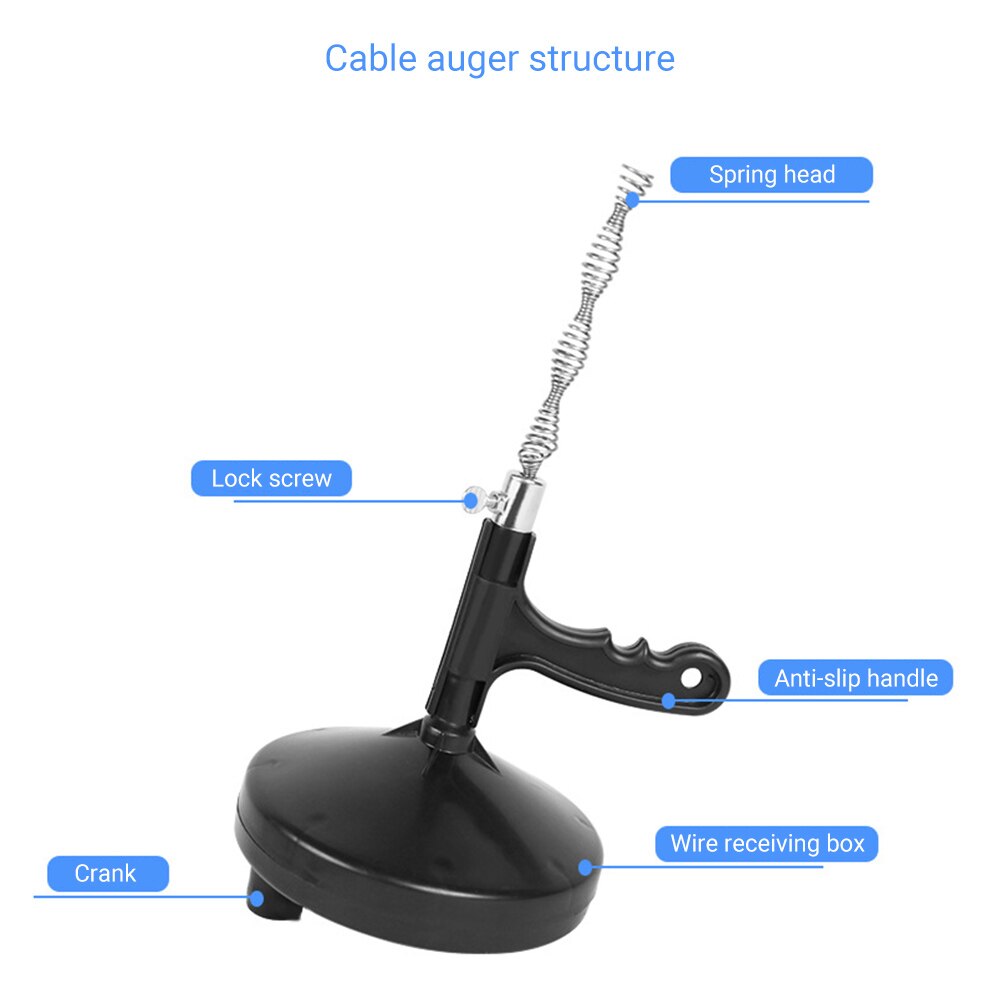 Cable Auger Plumber's Snake Flexible Steel Cable with Spool Hand Crank Shower Sink Toilet Drain Clog Plumbing Snake Pipe Cleaner