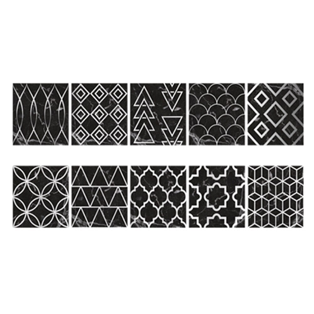 10pcs DIY Geometric Pattern Wall Tile Stickers Waterproof Self-adhesive Kitchen Bathroom Toilet Floor Decals Decor 10X10cm#38: P