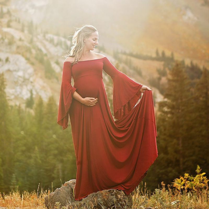 Lång rekvisita för gravidfotografering gravidklänning för fotografering off shoulder gravidklänningar för kvinnor maxi gravidklänning