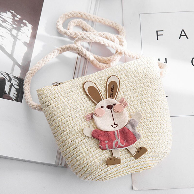 Cartoon Portemonnees Hand Made Kleine Stro Tassen Kinderen Geneigd Schoudertassen Messenger Bag Schattig Meisje Handtassen Kids: Rabbit-A