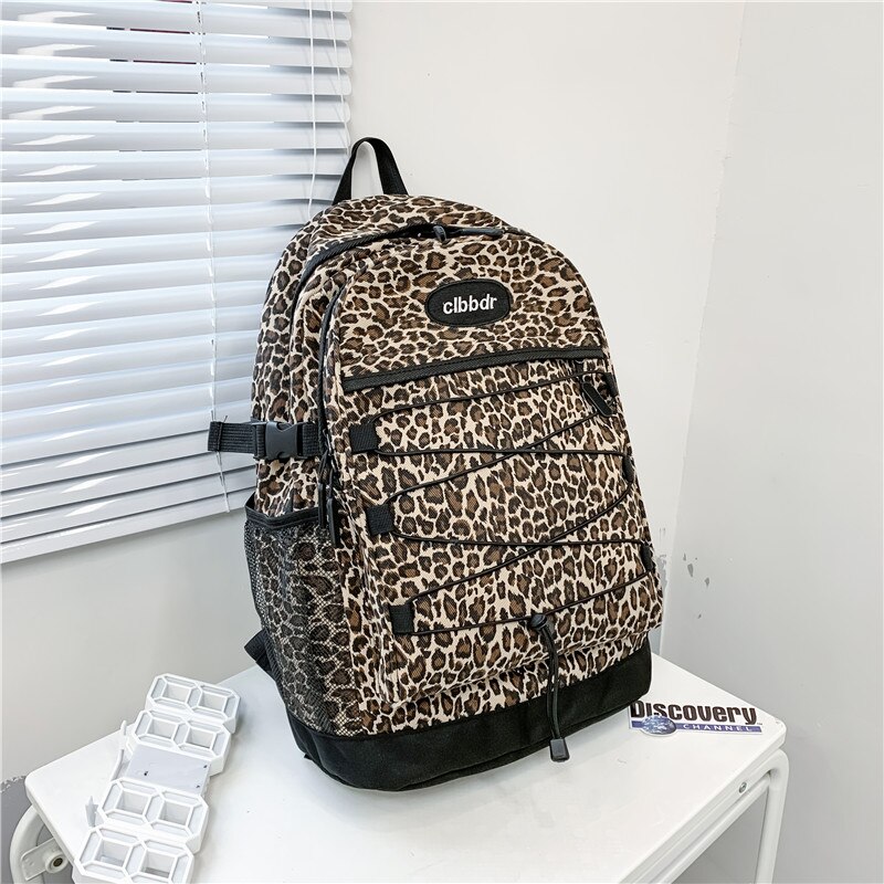 Dcimor stor kapacitet leopardprint kvinder rygsæk kvindelige flere lommer snoretræk laptop rygsæk universitetsstuderende skoletaske: Default Title