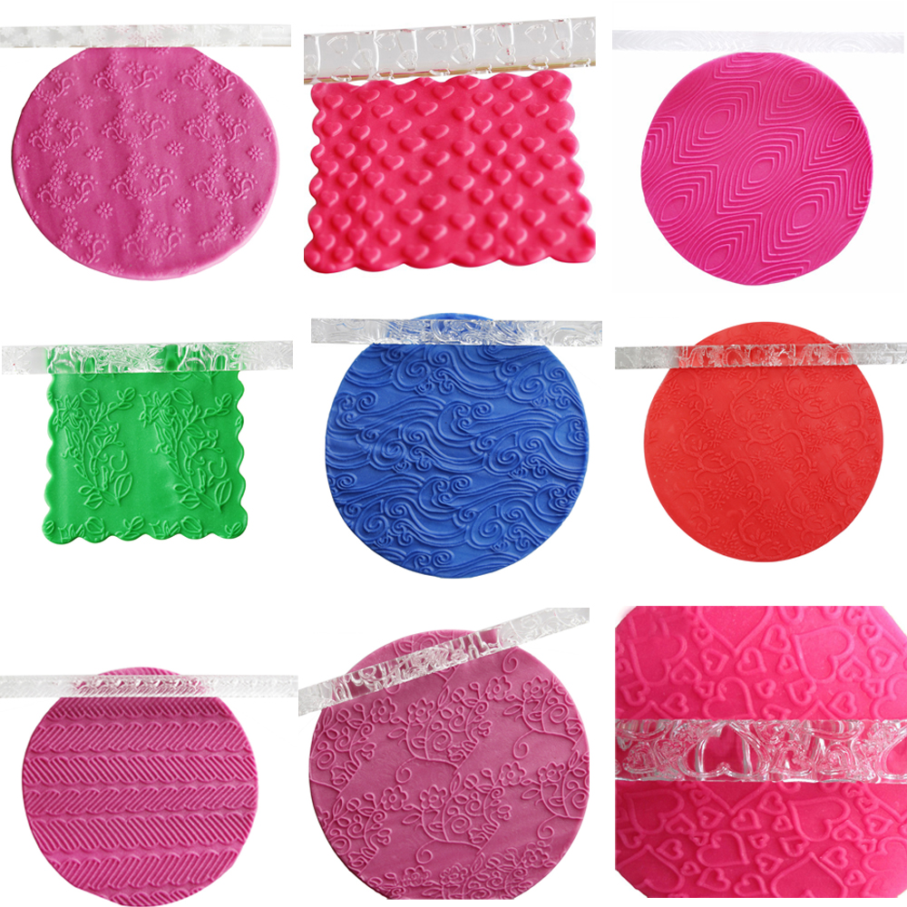 15Styles Acrylic Rolling Pin Fondant Cake Impression Rolling Pin Pastry Roller Embossing Kitchen Baking Decor Tool