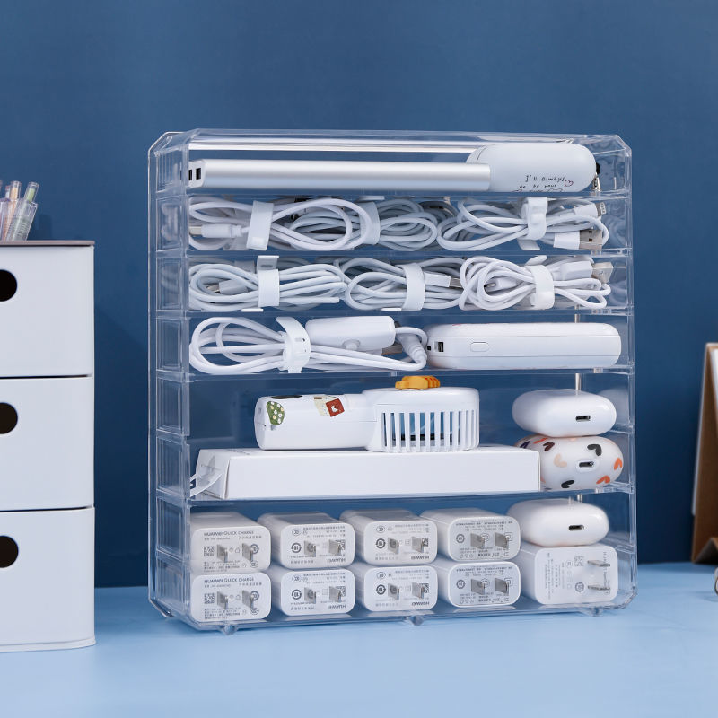 Boîte de rangement de câbles de données, bureau disposé le chargeur gestion des câbles artefact acrylique Transparent avec couvercle organisateur