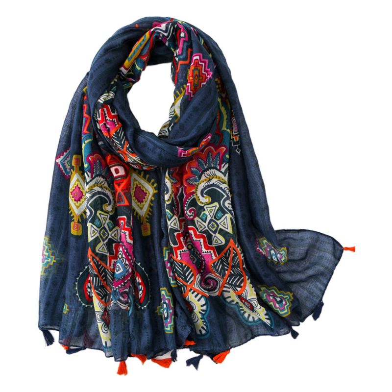 Boheme vintage stort tørklæde geometrisk paisley blomsterprint kvaster sjal wrap 094b: G