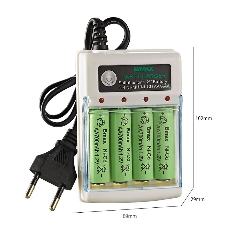 Aa/aaa batterioplader 2 4 stik  ac 110v 220v til ni-mh/ni-cd aa aaa opladning 1.2v genopladelige batteriopladere