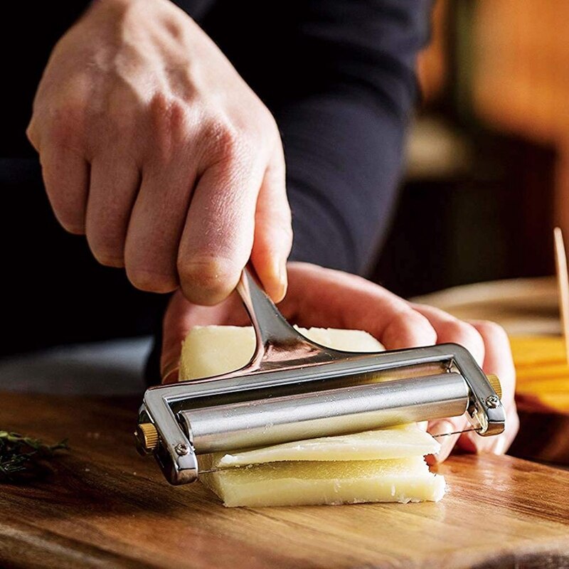 Cheese Slicer, Adjustable Thickness Heavy Cheese Slicers with Wire for Soft & Semi-Hard Cheeses -4 Cutting Wire Included