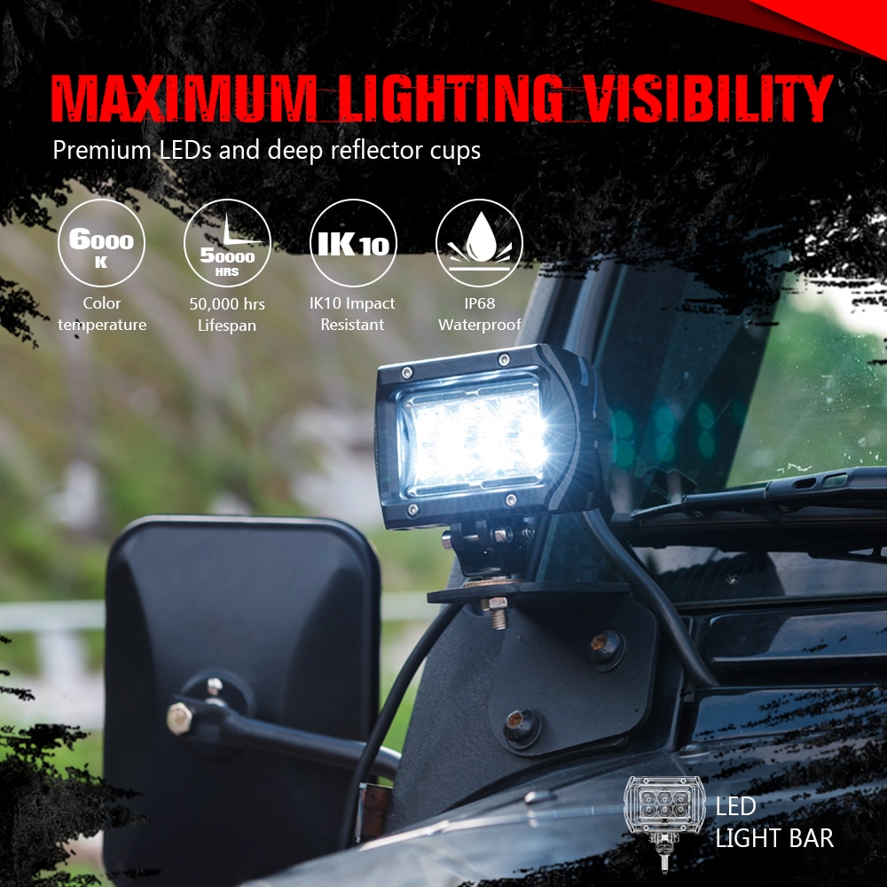 MICTUNING K1 RGBW LED Pods Light Atmosphere Light 4 Inch 18W Off Road Combo Driving Light With APP Control Box For Truck ATV UTV