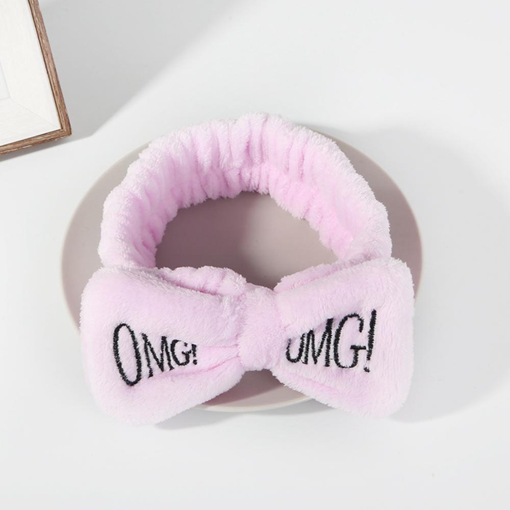Soft OMG Letters Coral Fleece Wash Face Mix Color Bow Hair bands Clips For Women Girls Headbands Hair Styling Tool: 01 light purple