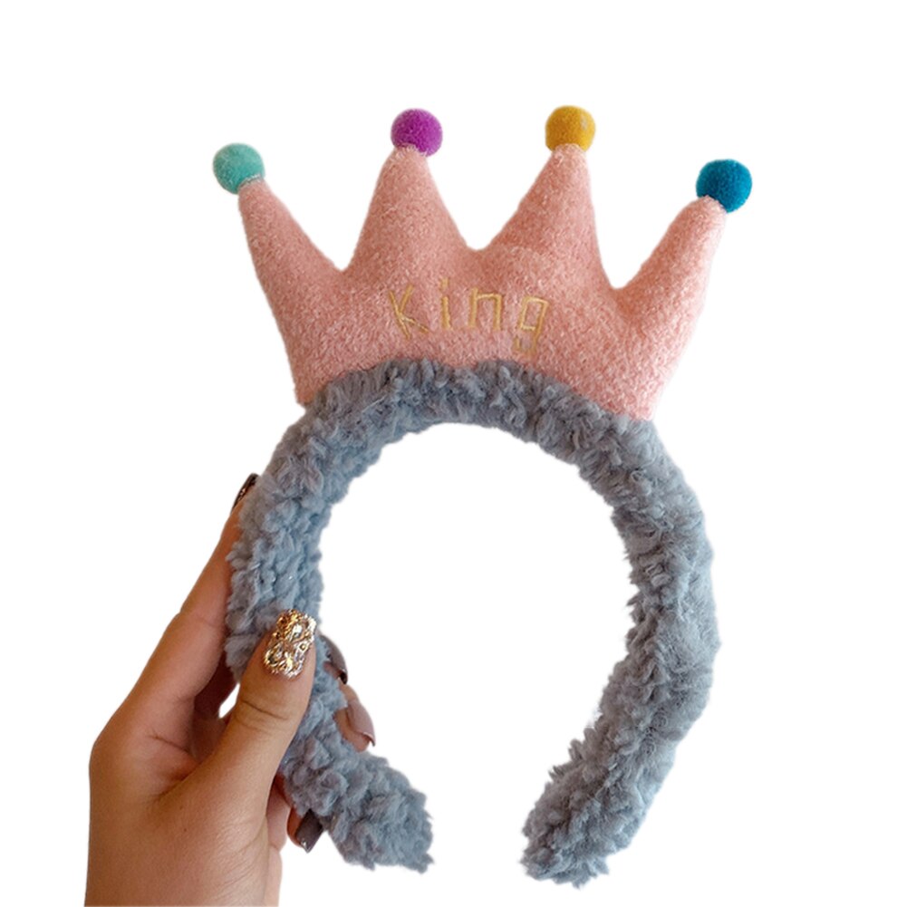 Diadema para de cumpleaños, diadema de felpa para lavado de cara y cabeza, de corona adorable, banda para el pelo adecuada para maquillaje: Azul