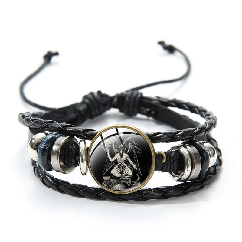 Red Goat Head Braided Bracelet Men Retro Bronze Pentagram Pattern Leather Bracelets Bangle Satanism Gothic Style: Style 19