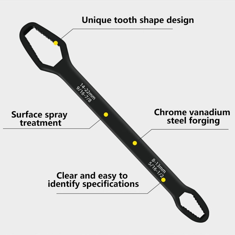 Double End Wrenches Universal Spanner 14-22mm 8-13mm Wrench Key Screw Nuts Repair Quick Release Wide Used