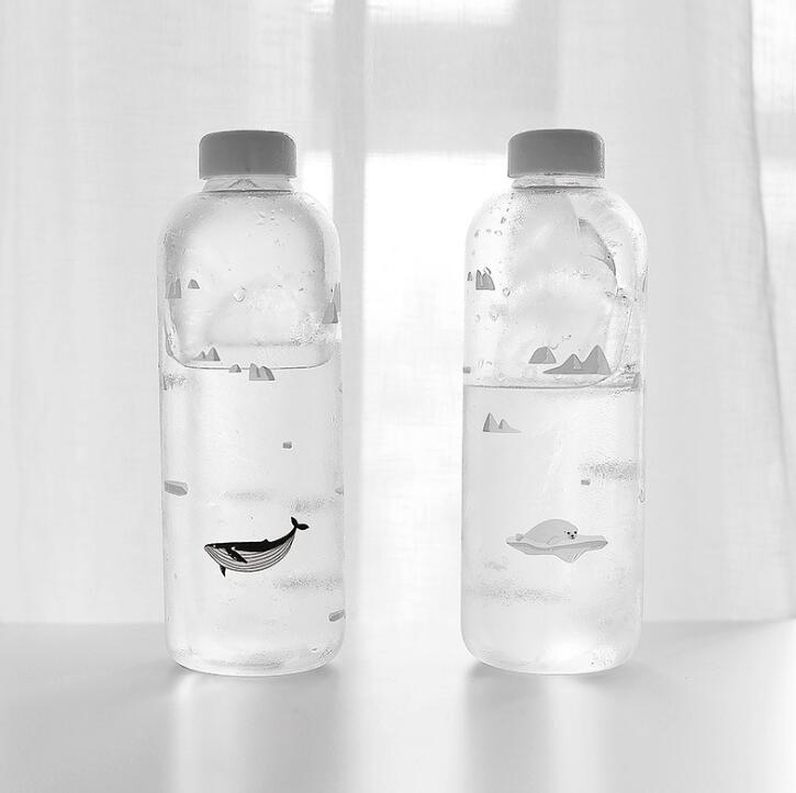1000Ml Creativiteit Grote Capaciteit Glazen Fles Water Outdoor Draagbare Mooie Cartoon Drink Fles