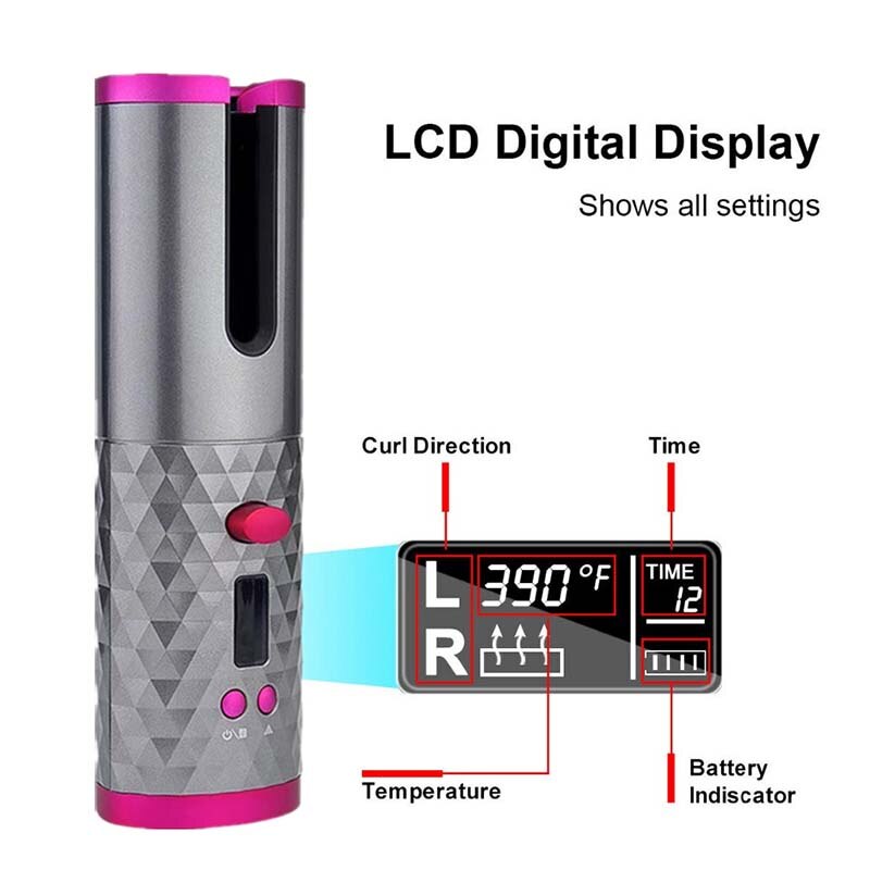 Bezprzewodowa lokówka automatyczna żelazko USB akumulatorowa lokówka loki fale wyświetlacz LCD ceramiczna kręcona obrotowa lokówka styler