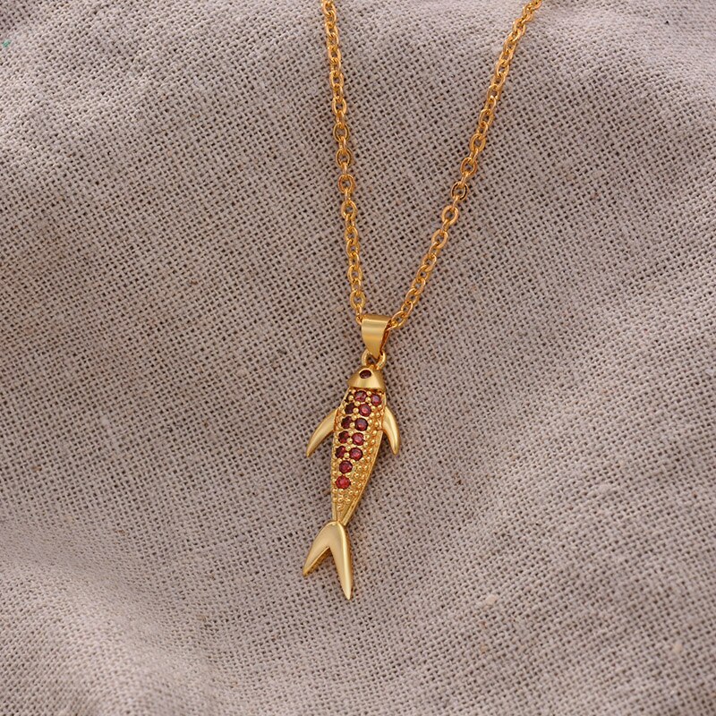 WANDO Neue Kleine fisch stein Inlay frauen Gold farbe halsketten anhänger kette Geben mädchen Freund Party Schmuck tragen