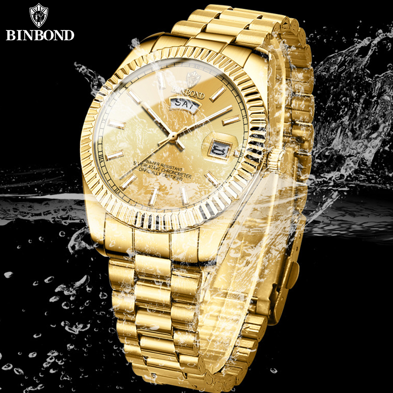 BINBOND Men's Brand Business Sports Quartz Watch 30M Waterproof Luminous Classic Calendar Clock Mens Wristwatch