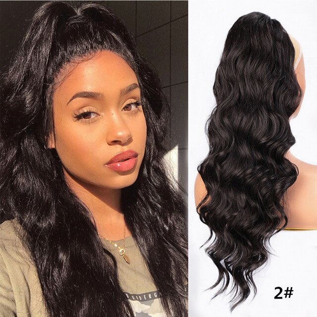 Antoniah Long Wavy Drawstring Ponytail Clip in Ponytail Extensions Black Wrap Around Ponytail Synthetic Hairpiece for Women: 2