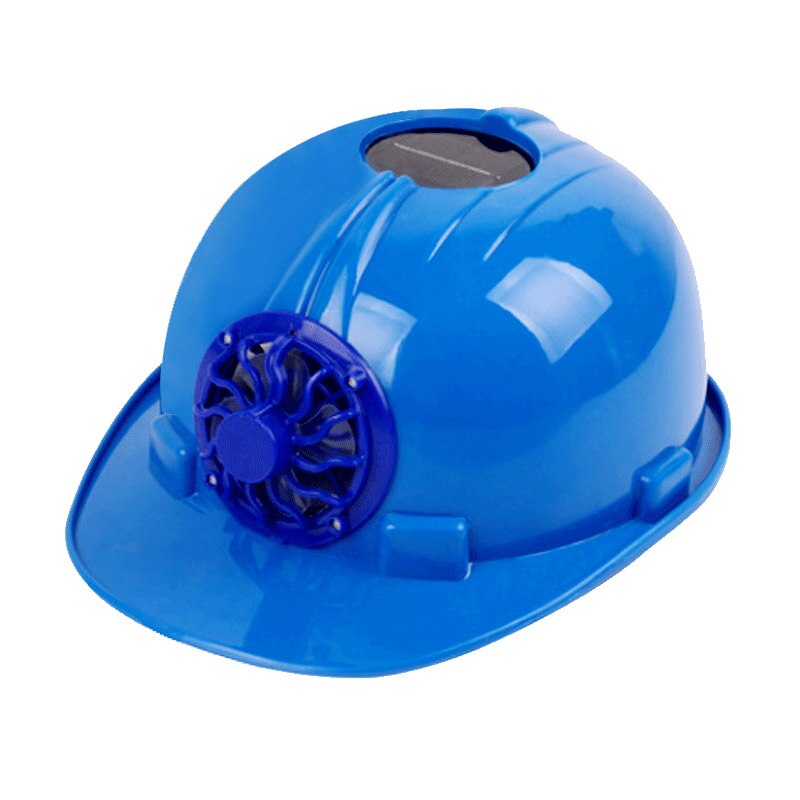 Solar helmet summer fan cap outdoor construction sunscreen cooling breathable helmet wide top hat sunscreen helmet: Blue helmet