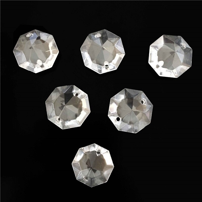 100 stks/partij 14mm crystal octagon kralen point terug met 2 gaten kristallen kroonluchter zon catcher prisma kralen