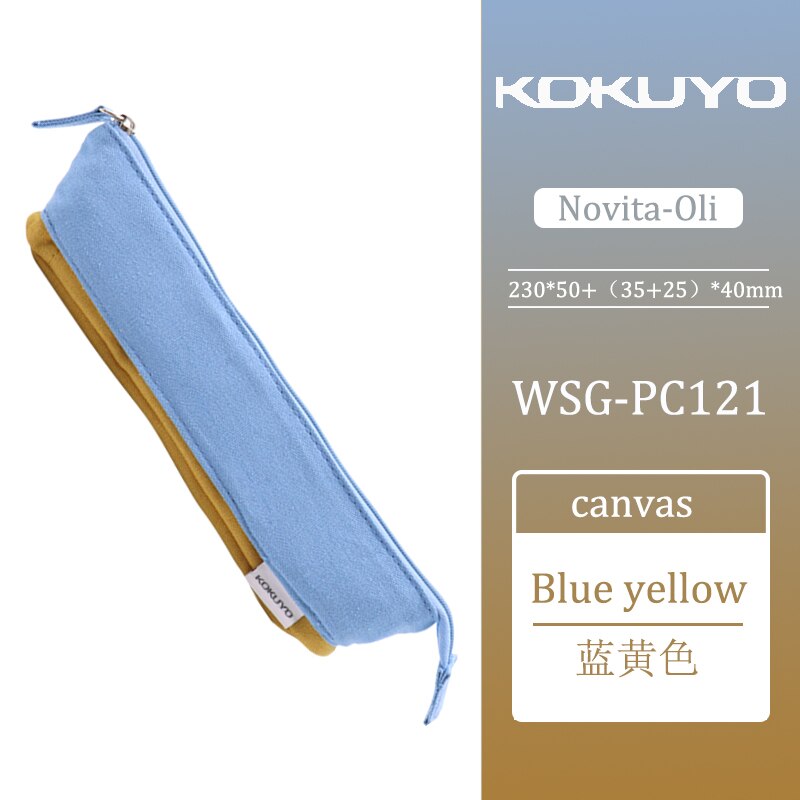 Kawaii KOKUYO NOVITA-Oil Tri-fold Canvas Pencil Case Large Capacity Multifunctional Stationery School Supplies: blue yellow