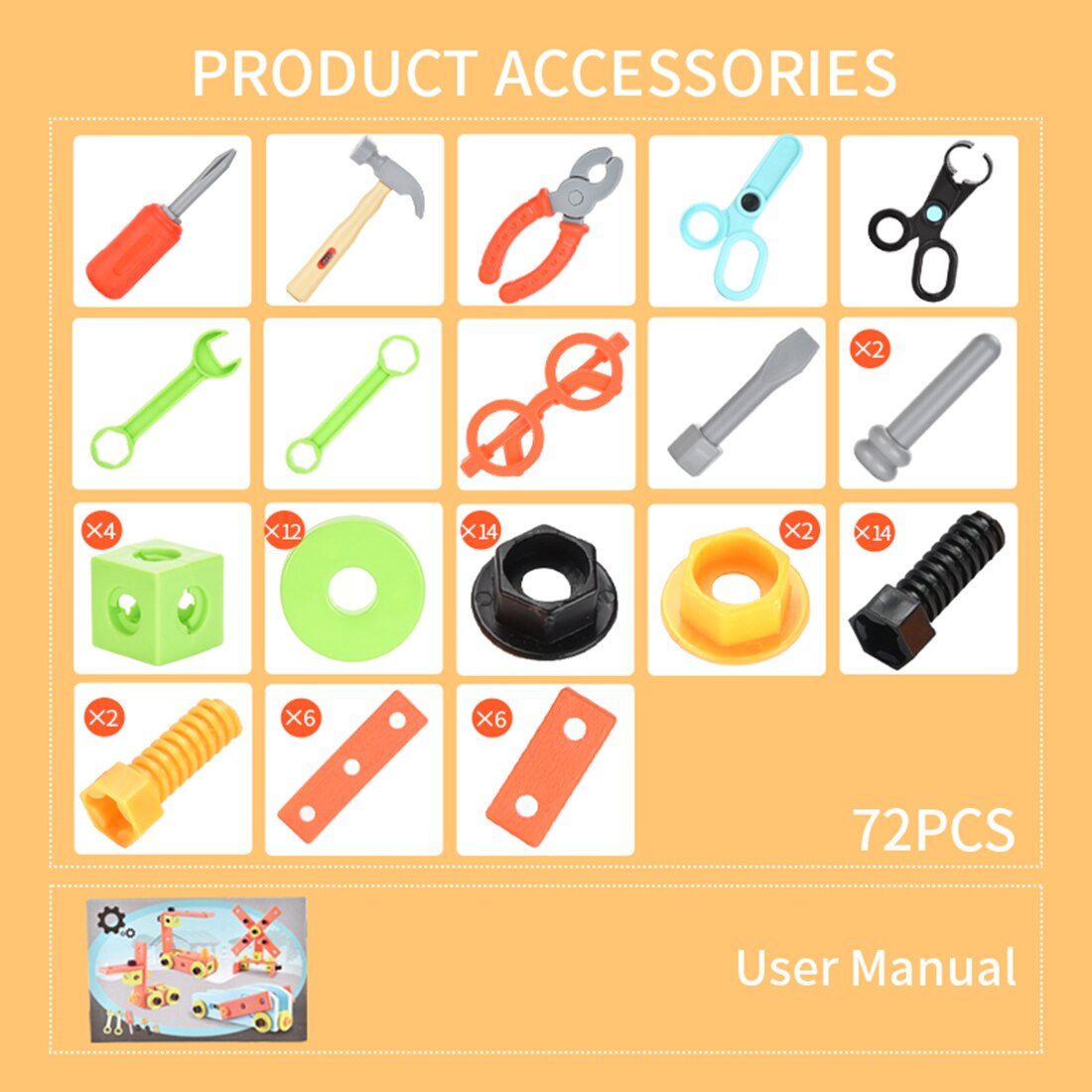 72Stck freundlicher vorgeben abspielen Simulation Ingenieurwesen Montage Werkzeug Spielzeug Mit Lagerung Kasten Für freundlicher Bildung Spielzeug Geburtstag