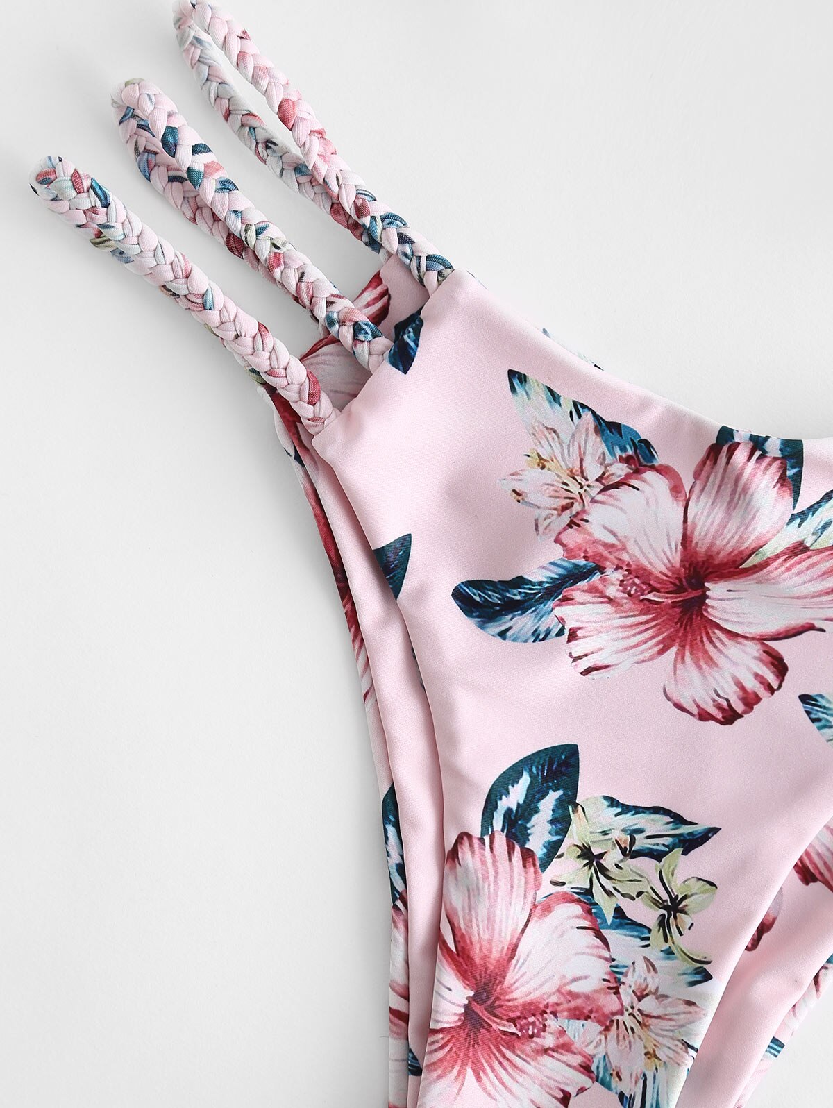 Zaful plant print flettet stroppet plisseret bikini badedragt