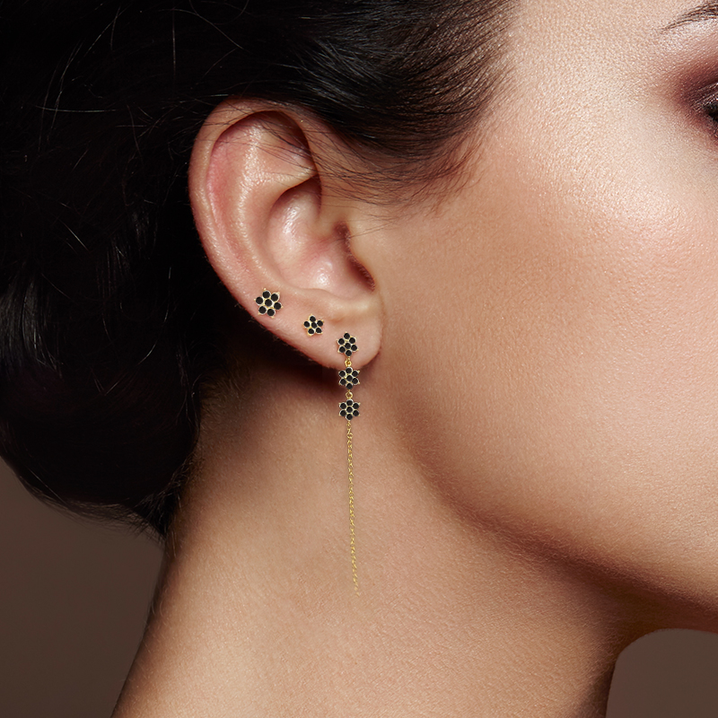 Aide 3 pçs preto flor corrente tassle parafuso prisioneiro brincos para mulher 925 prata esterlina zircônia cúbica mini brincos jóias brincos