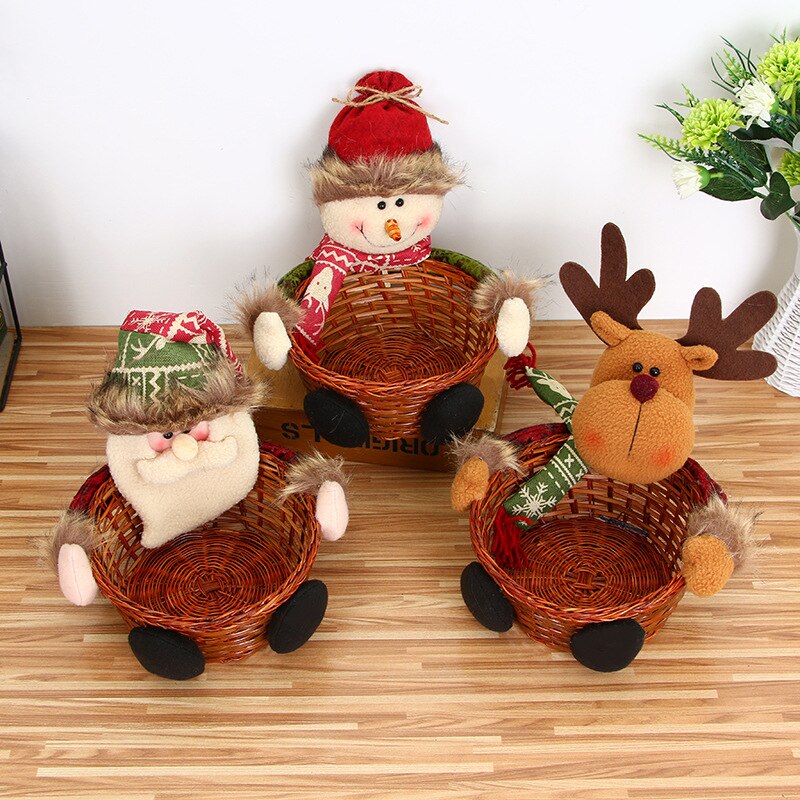 Cesta de mimbre de bambú con adornos navideños para Navidad, cesta bonita de Papá Noel para almacenamiento de dulces, de Navidad