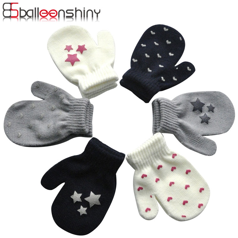 Balleenshiny Infant Baby Mittens Pentagram Love Children's Winter Warm Anti-grab Gloves Toddler's Hand Protection Cover