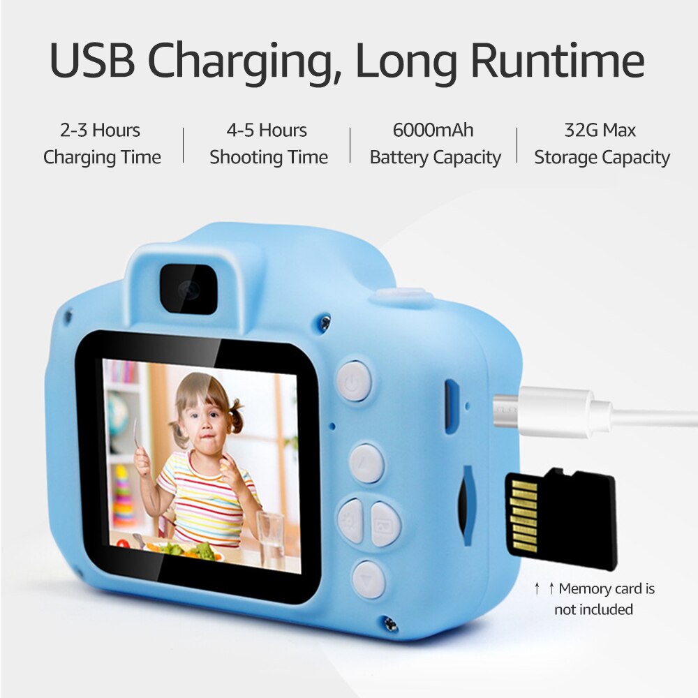 Mini Children Camera 20MP 1080P Small Cartoon Digital SLR Camera 2.0 Inch IPS Screen with Front & Rear Dual Cameras