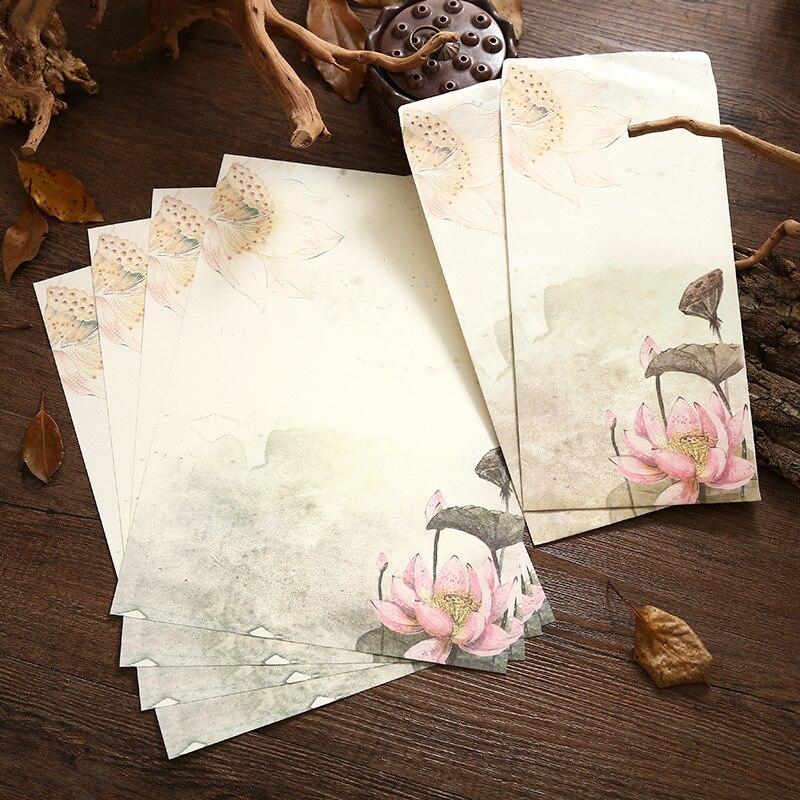 6 unids/set Vintage y sobre papel de carta Set (4 de papel de carta + 2 sobres) flores para manualidades sobre papel de cartas de papelería