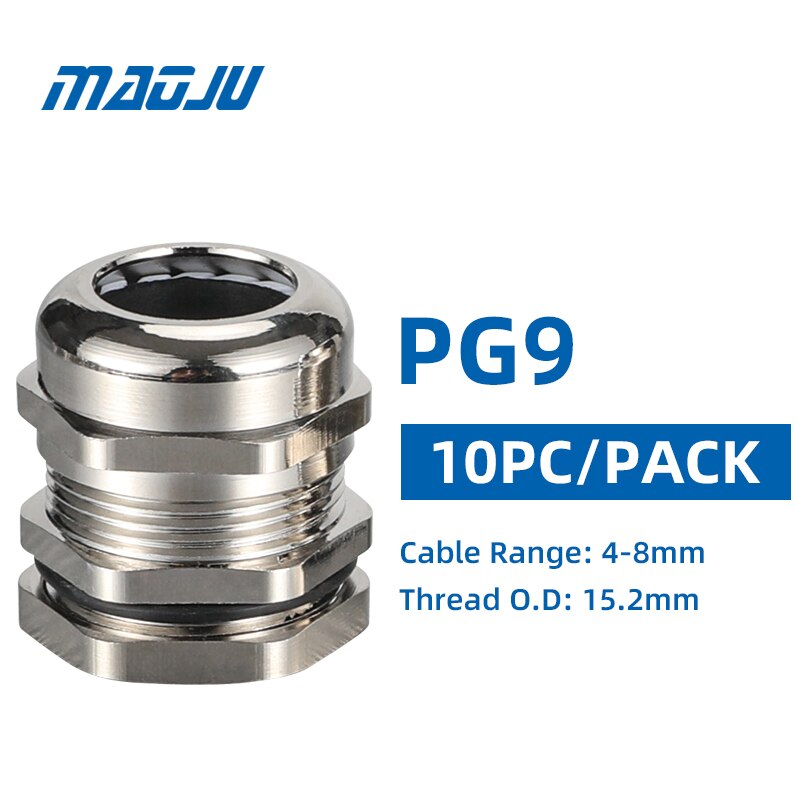 IP68 10PCS Waterproof Connector Cable Gland Nickel Plated Brass PG Metric Strain Relief: PG9 10PCS